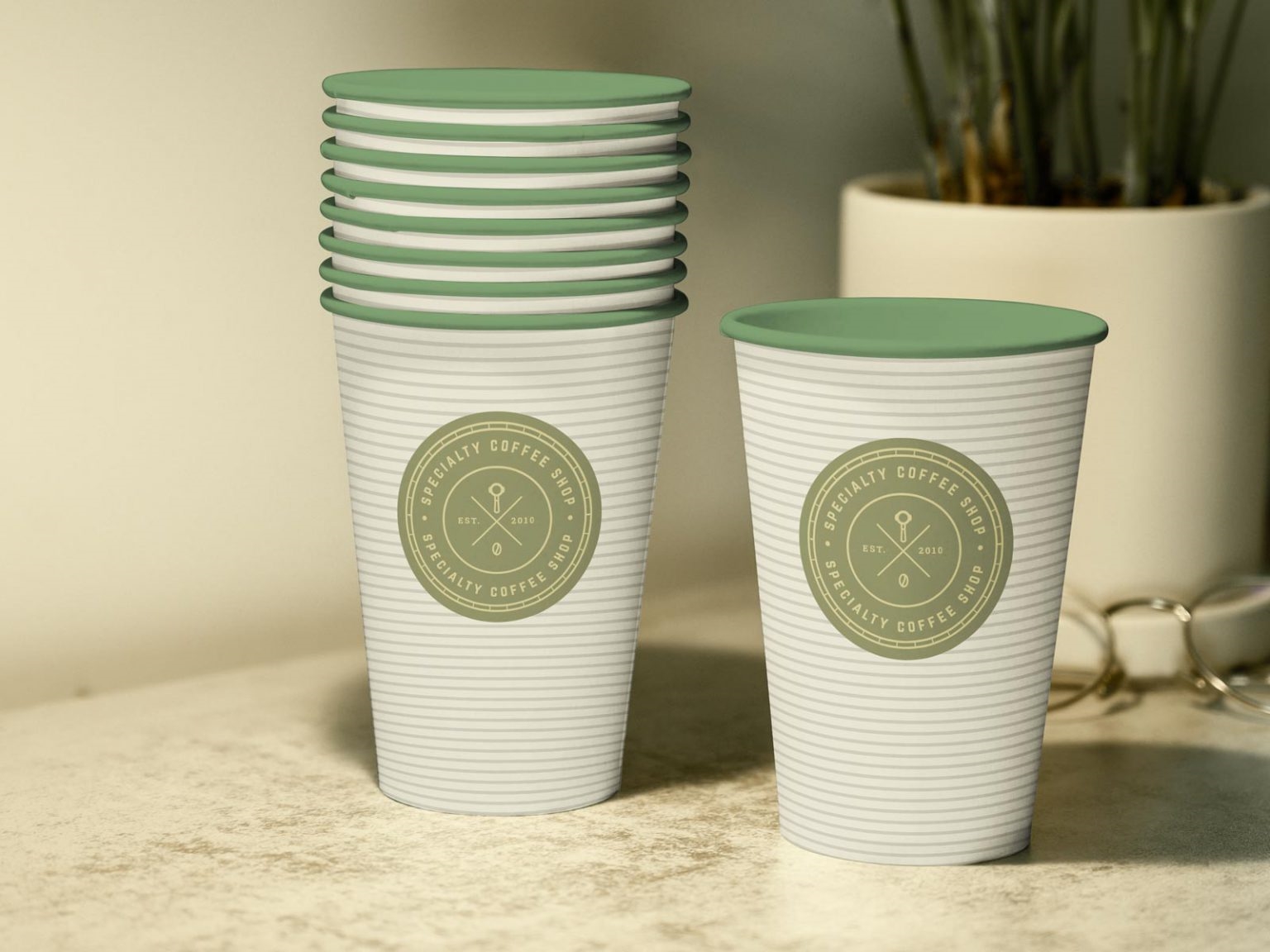 Interior Coffee Cup Logo Mockup on a Surface FREE PSD