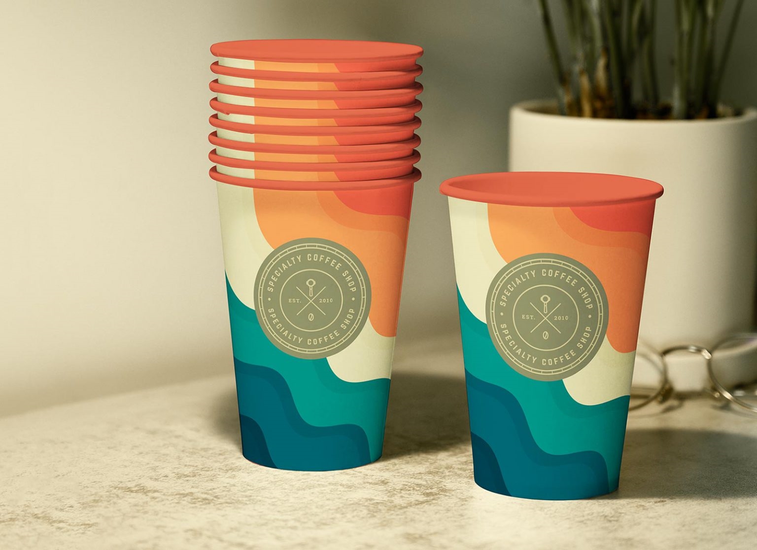 Interior Coffee Cup Logo Mockup on a Surface FREE PSD