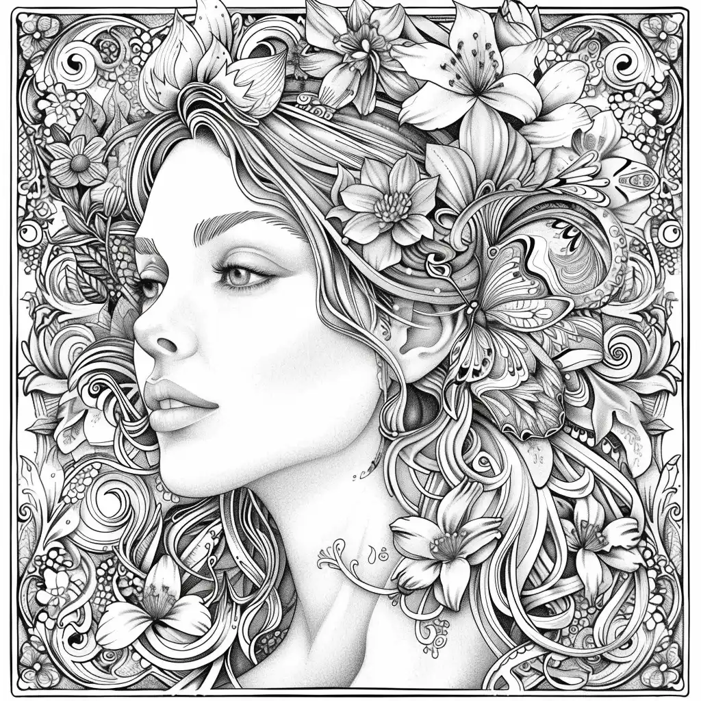 Intricate Floral Woman Garden