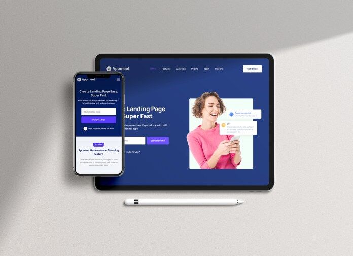iPad and iPhone X Laid in Top View Mockup