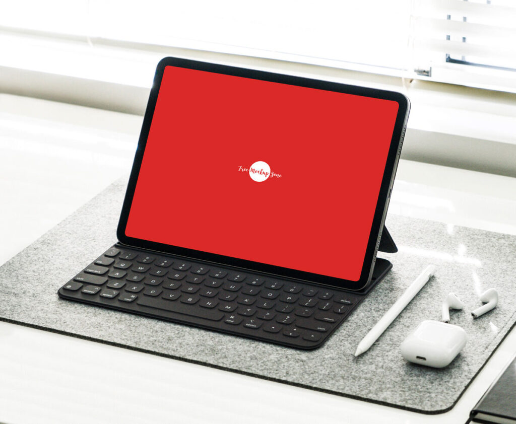 iPad Pro Placed on the Desk in Perspective Mockup