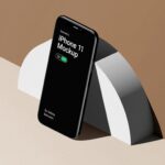 iPhone 11 Pro Mockup Standing Against the Wall in Isometric View