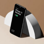 iPhone 11 Pro Mockup Standing Against the Wall in Isometric View