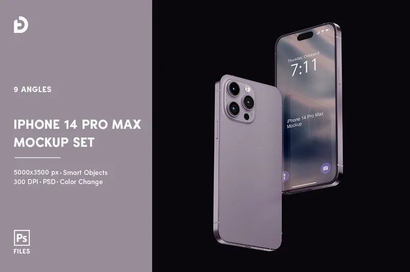 iPhone 14 Pro Max Mockup in 9 Various Sights