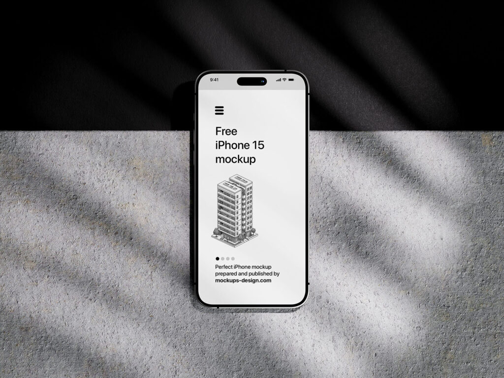 iPhone 15 Mockup with Shadow Overlays in 4 Sights