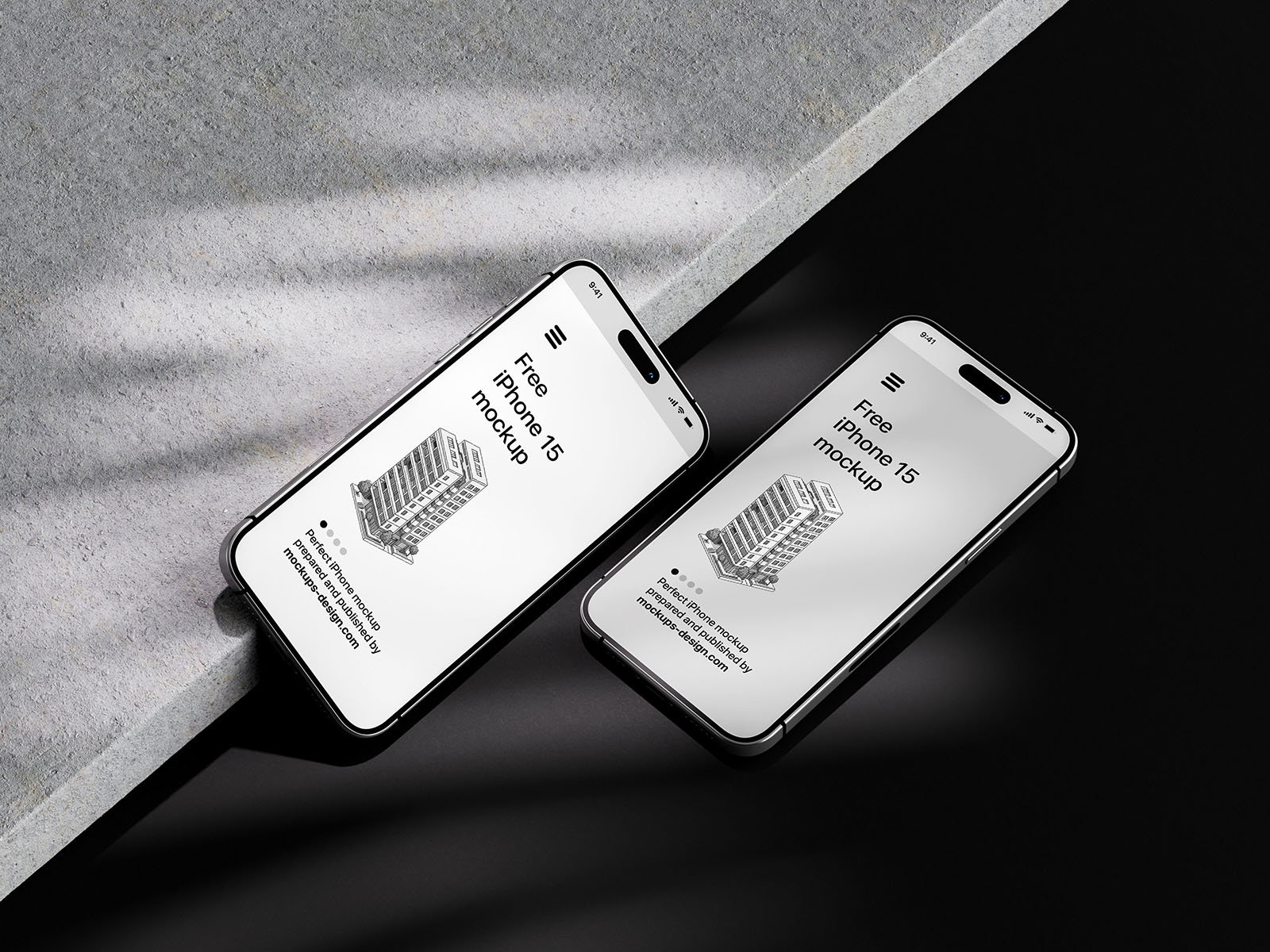 Iphone 15 Mockup with Shadow Overlays in 4 Sights FREE PSD