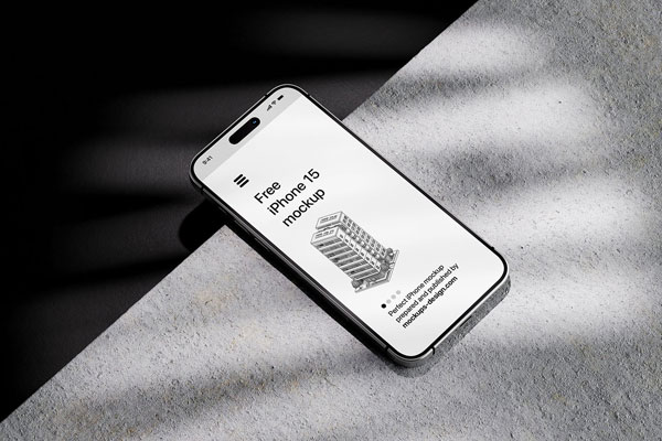 iPhone 15 Mockup with Shadow Overlays in 4 Sights