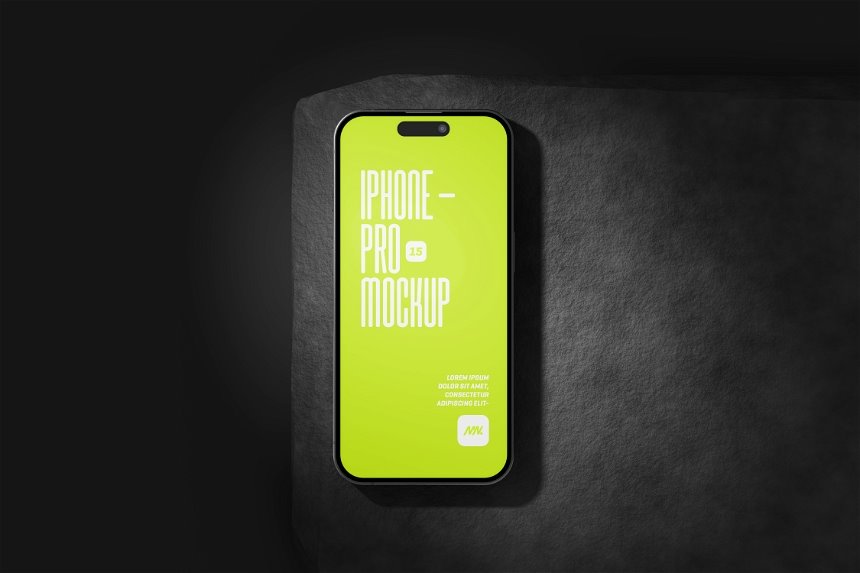iPhone 15 Pro Mockup on Rock in 4 Views
