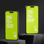 iPhone 15 Pro Mockup on Rock in 4 Views