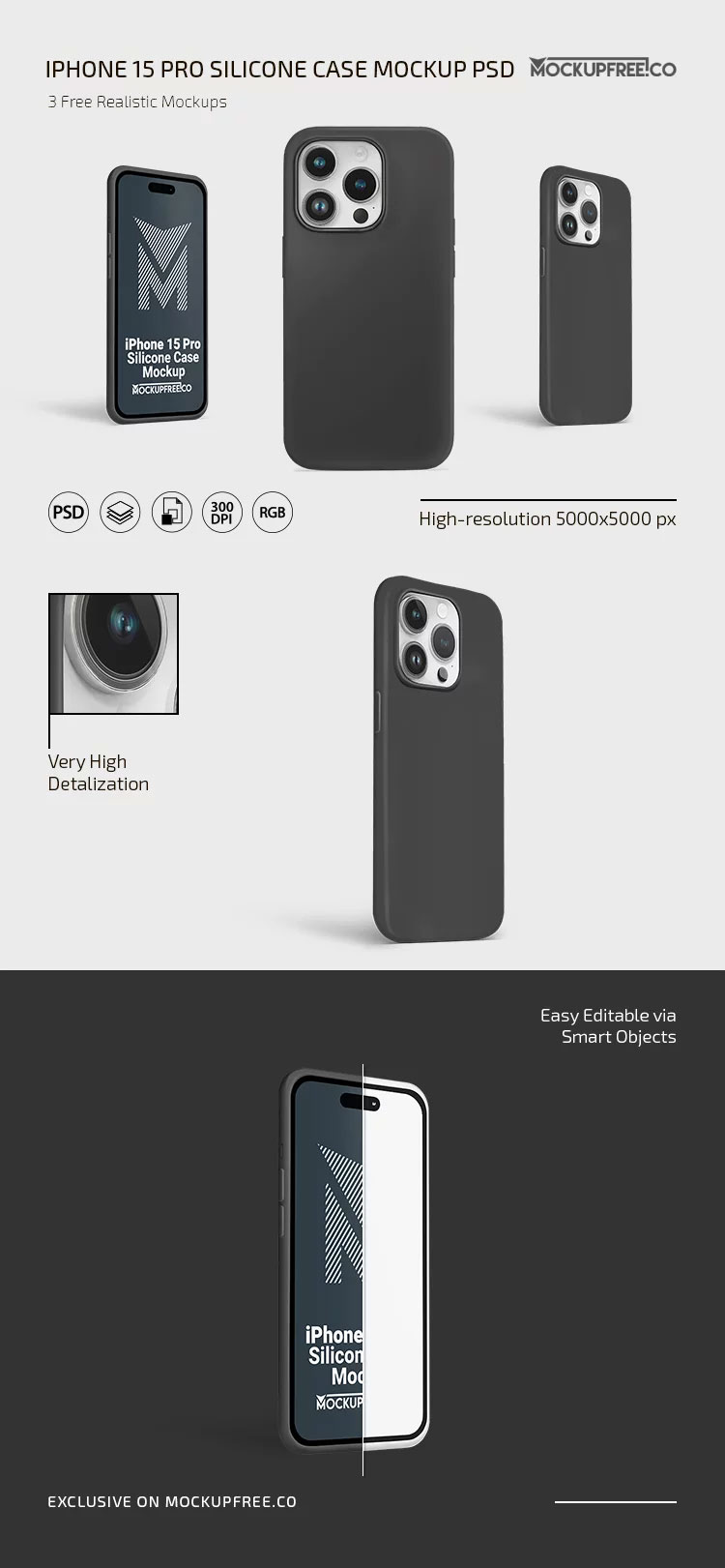 Free iPhone 15 Pro Silicone Case Mockup PSD Template