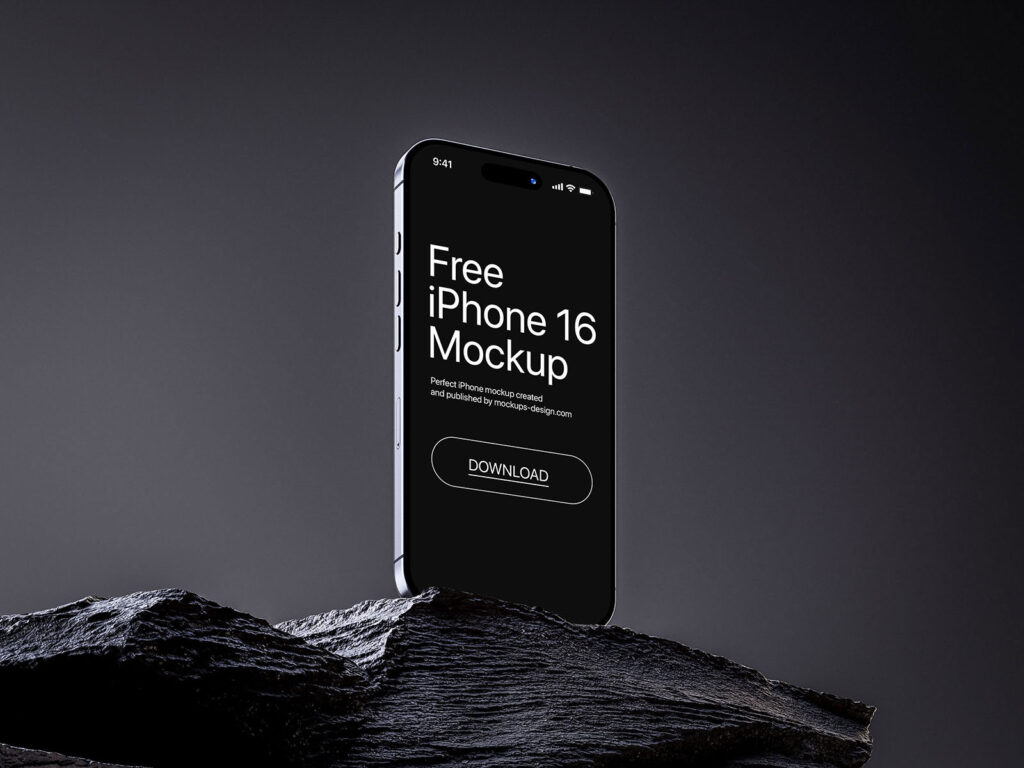 iPhone 16 on Rock Mockup