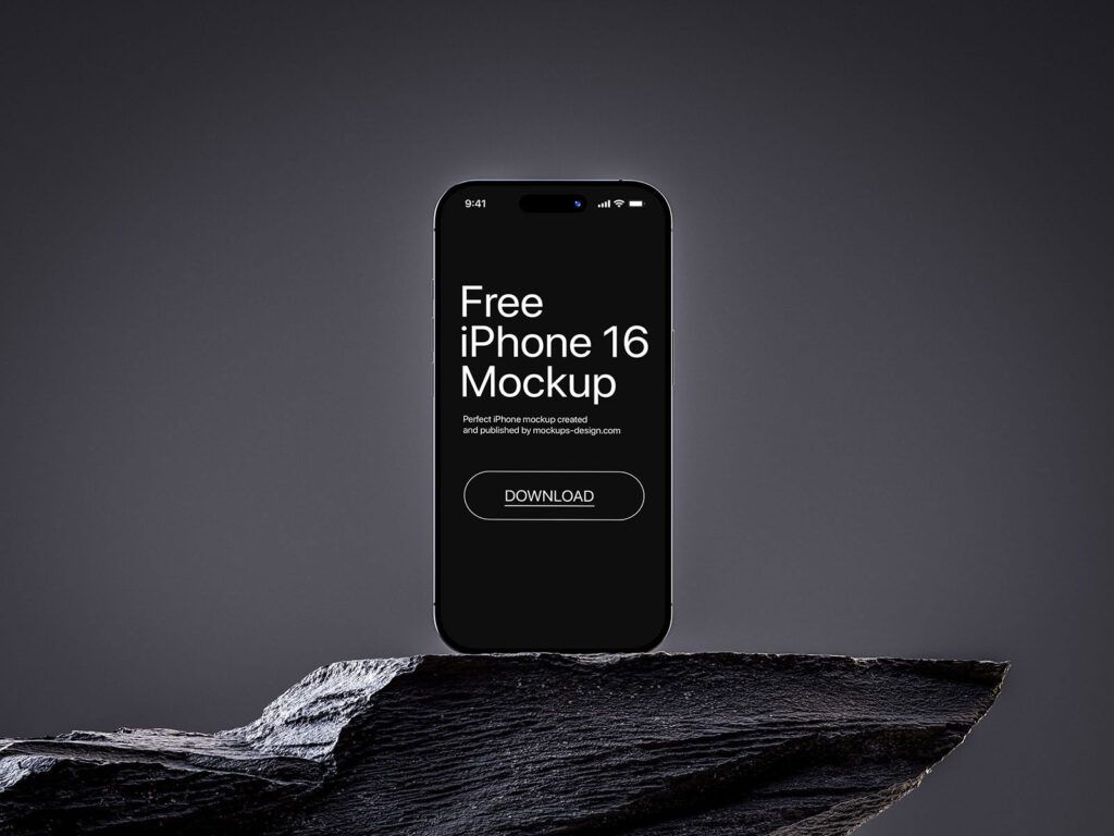 iPhone 16 on Rock Mockup