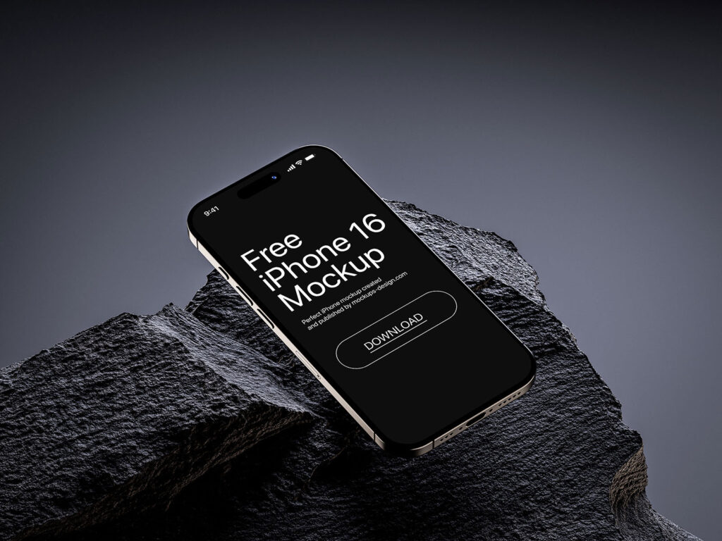 iPhone 16 on Rock Mockup