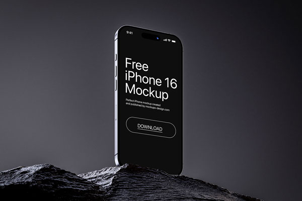iPhone 16 on Rock Mockup