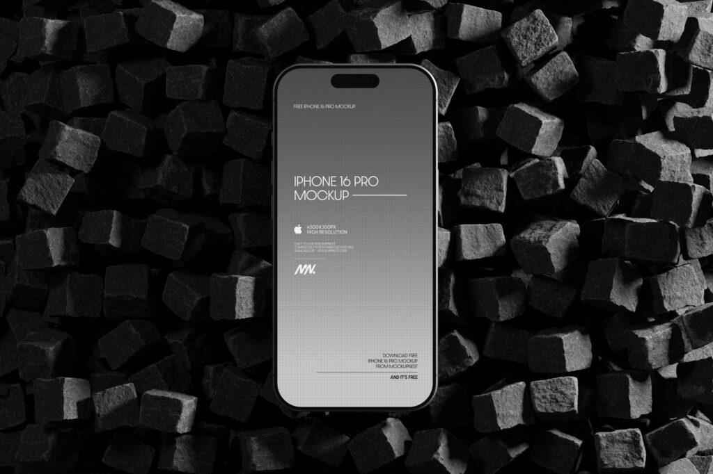 iPhone 16 Pro Mockup on Cube Stones