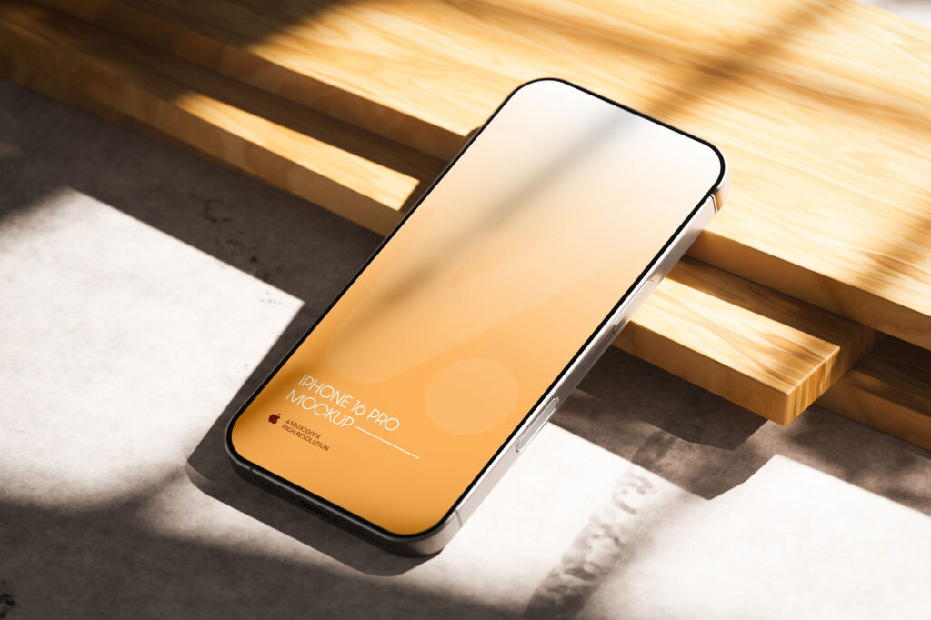 iPhone 16 Pro Mockup on Wood