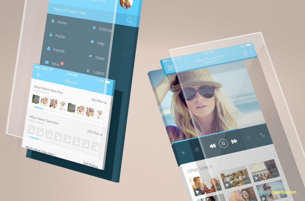 iPhone App Mockups of Two Floating Screens