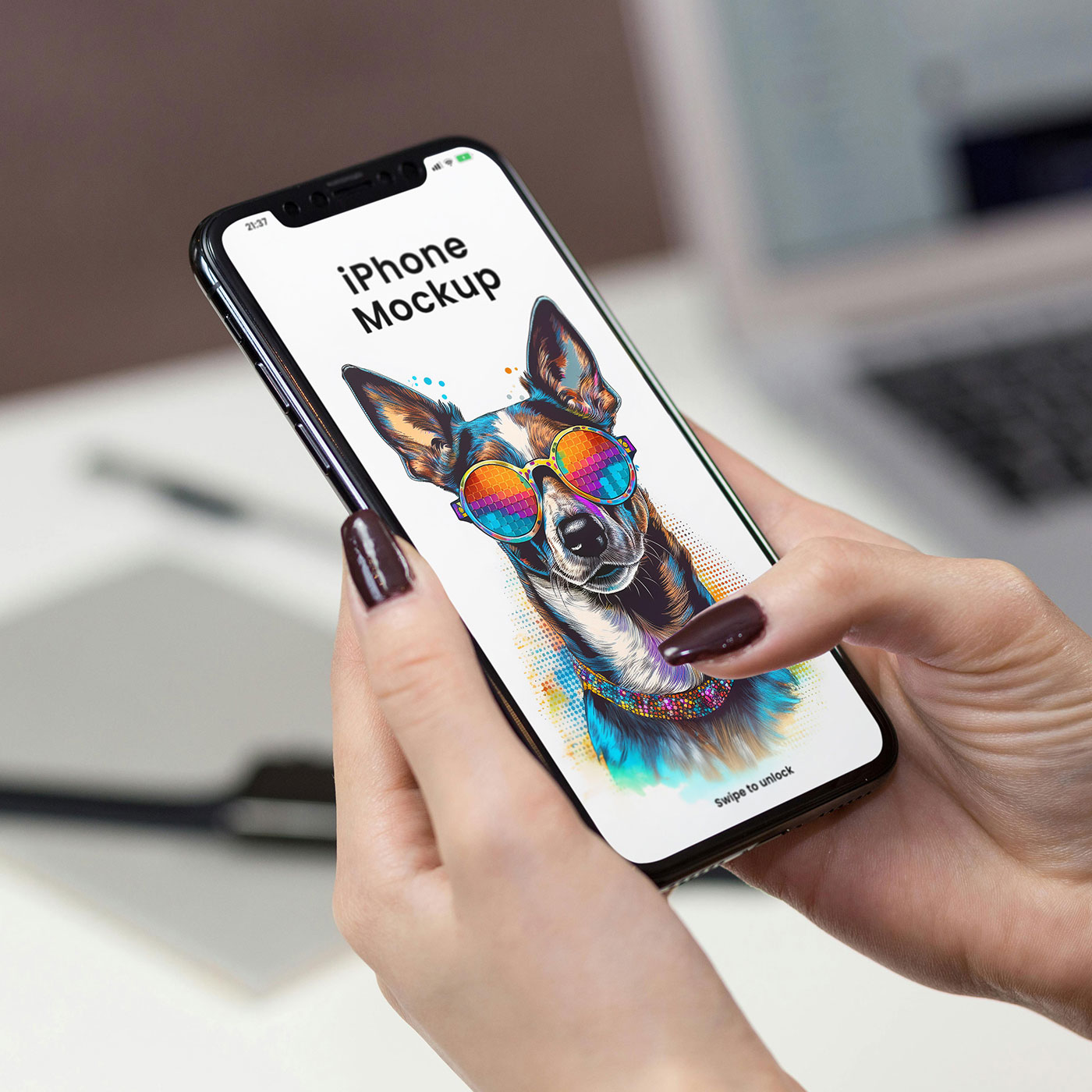 Free iPhone in Woman Hands Mockup PSD Template