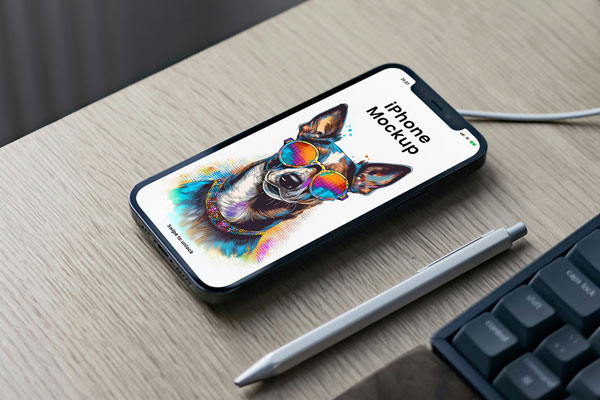 iPhone on Charger Mockup