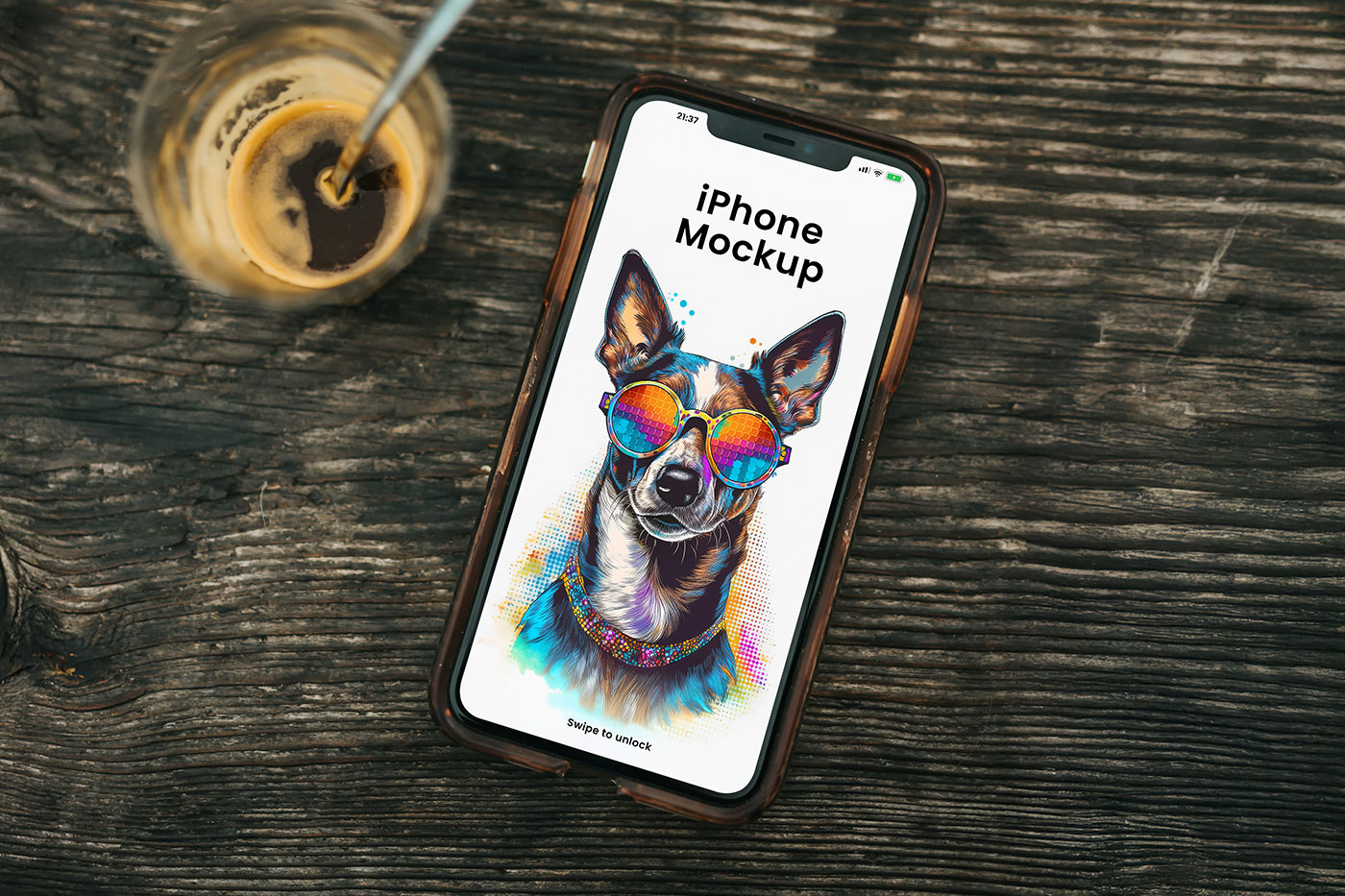 Free iPhone on Wood Mockup PSD Template