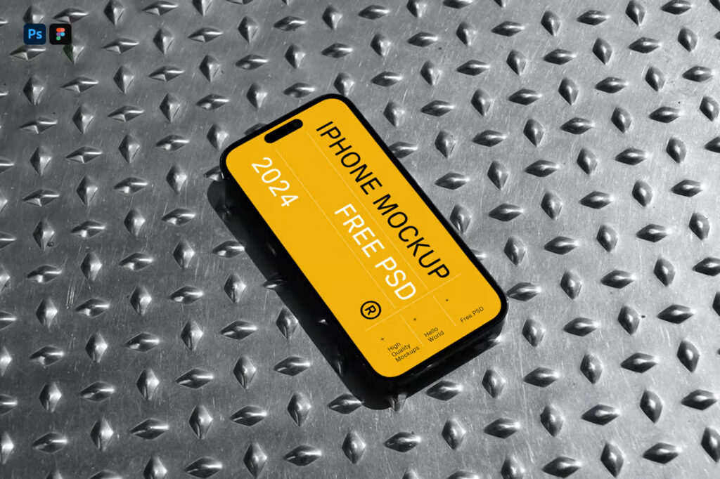 iPhone Pro on Metal Floor Mockup