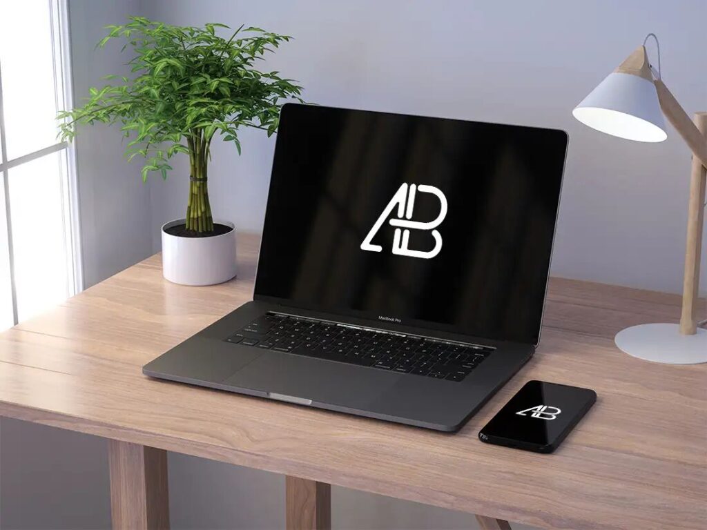 iPhone X and MacBook Pro Mockup on a Desk