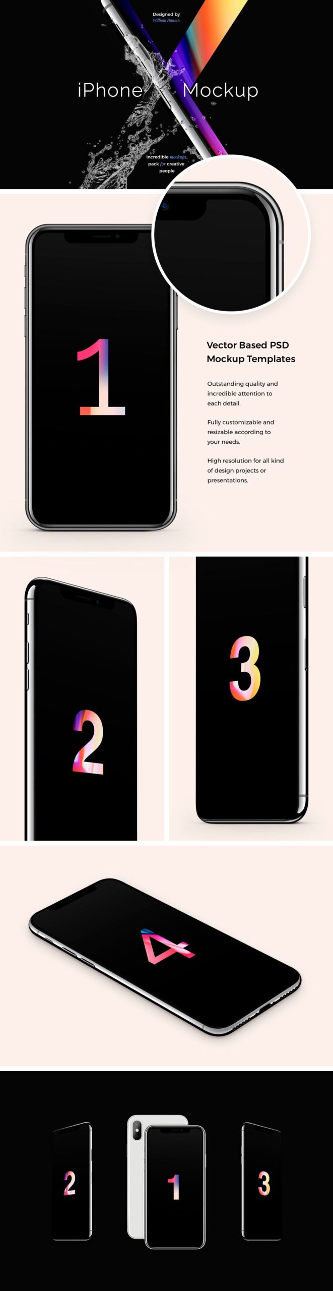 iPhone X Set 4 Views Featuring the Back Side Mockup FREE PSD