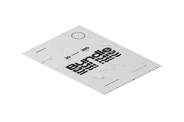 Isometric Crumpled A4 Paper Mockup on a Simple Surface