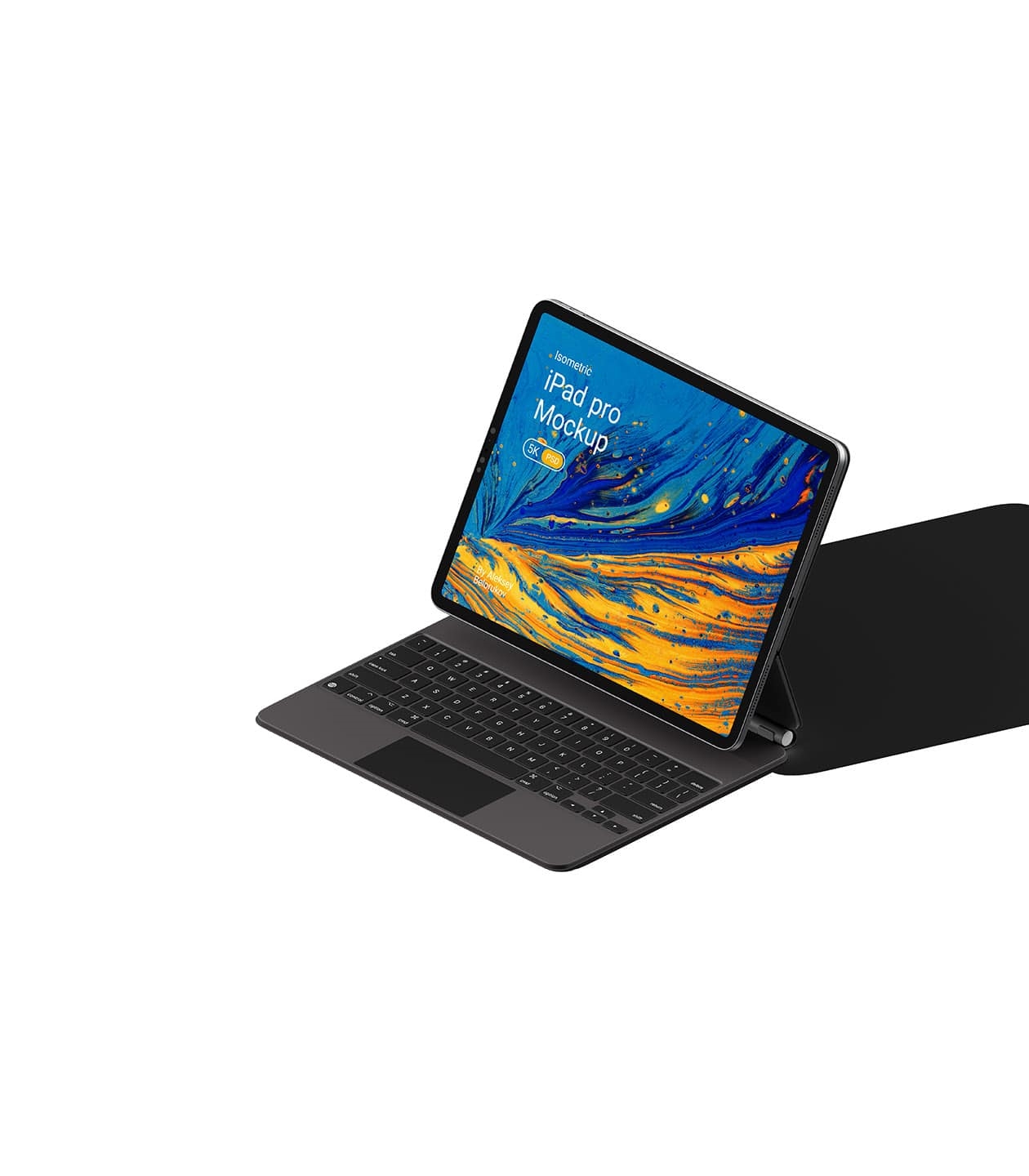 Isometric iPad Pro on a Stand with Keyboard Mockup FREE PSD