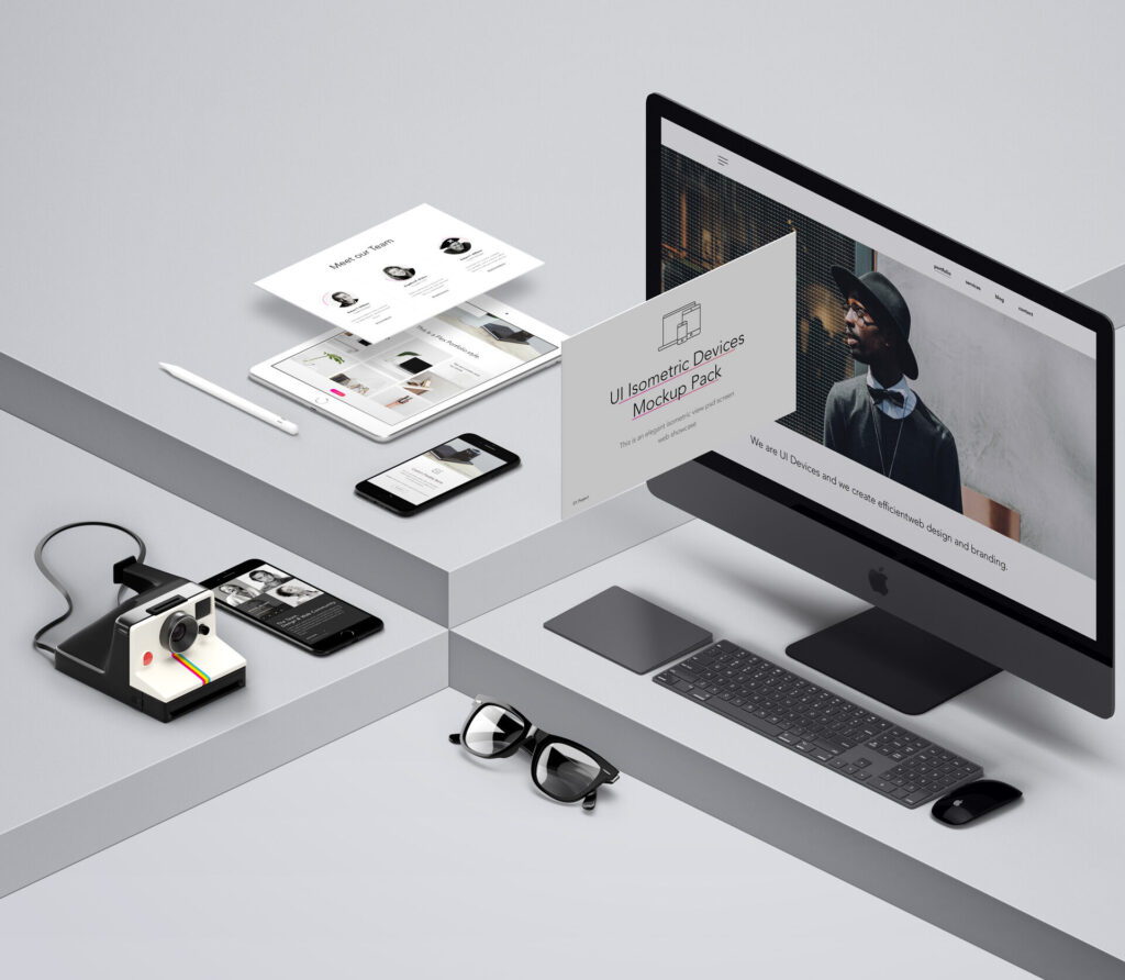 Isometric Pack of UI Devices Mockup