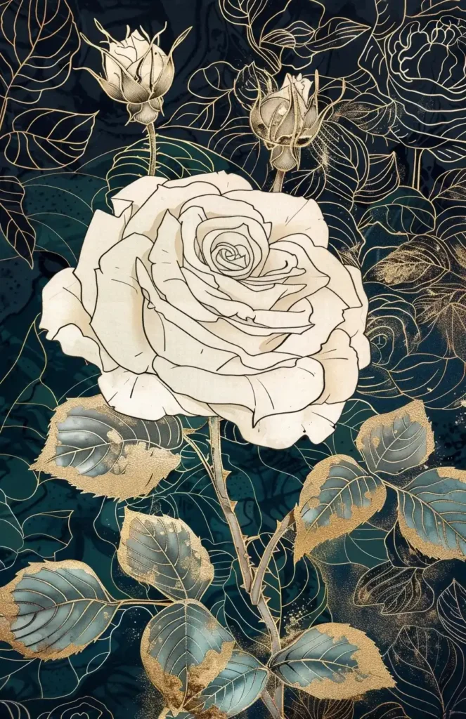 Japanese Gold Rose Woodblock