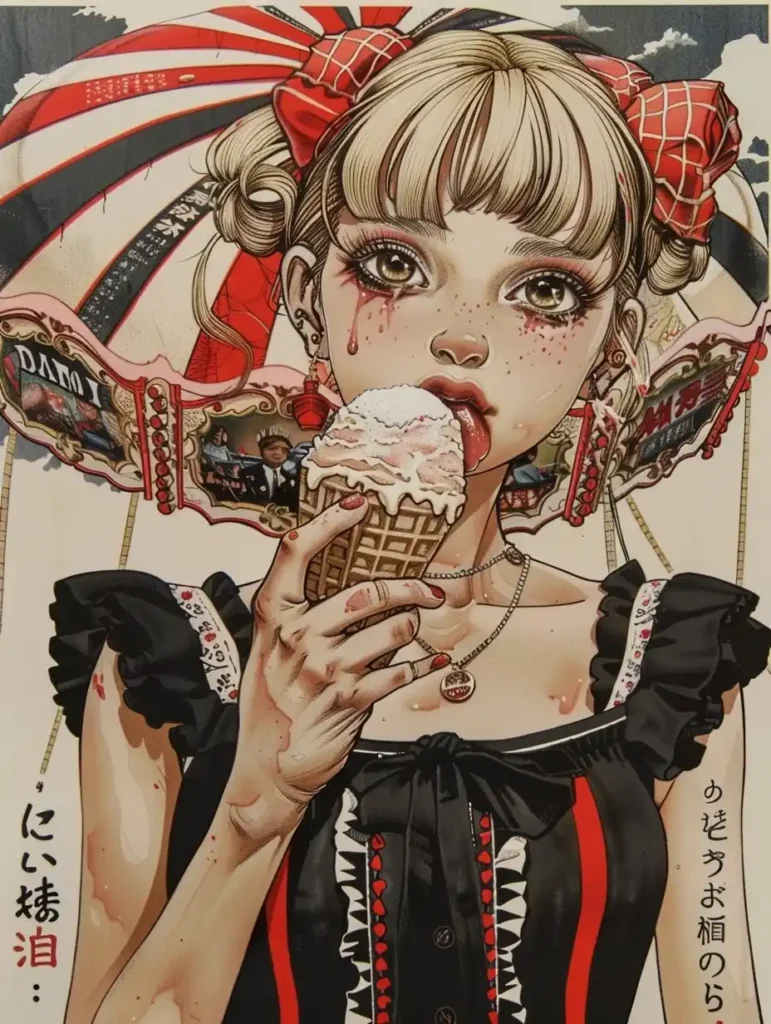 Japanese Poster Girl with Ice Cream