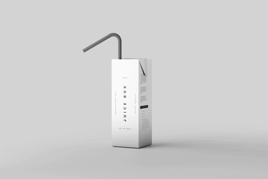 Juice Box Mockup with Straw in Front Vision