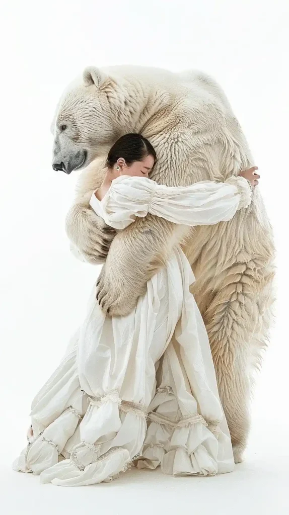 Jumping Woman with Polar Bear