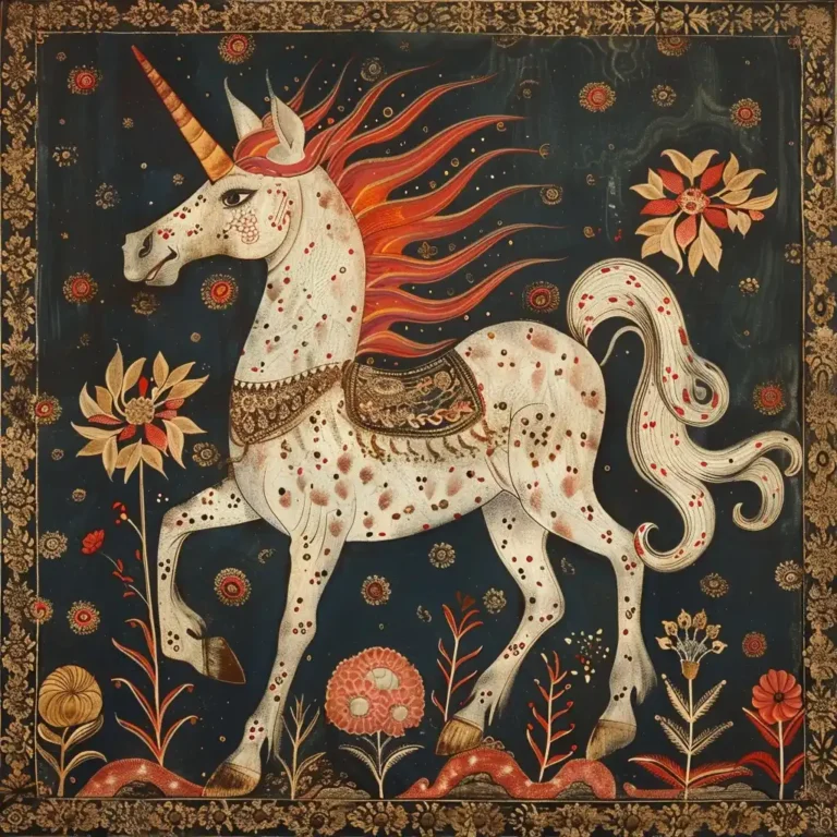Kalamkari Unicorn Mythical Quadruped ai prompt preview