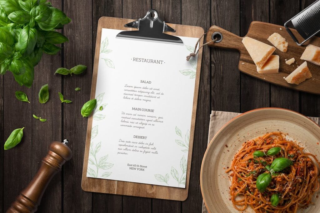 Clipboard Restaurant Menu Mockup in Kitchen