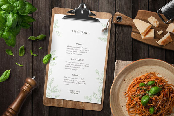 Clipboard Restaurant Menu Mockup in Kitchen