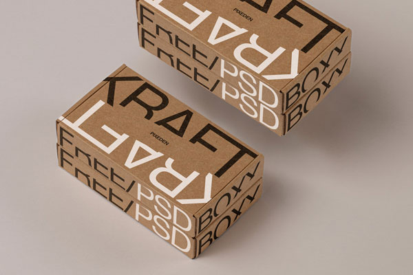 Kraft Boxes Packaging Mockup in Perspective View