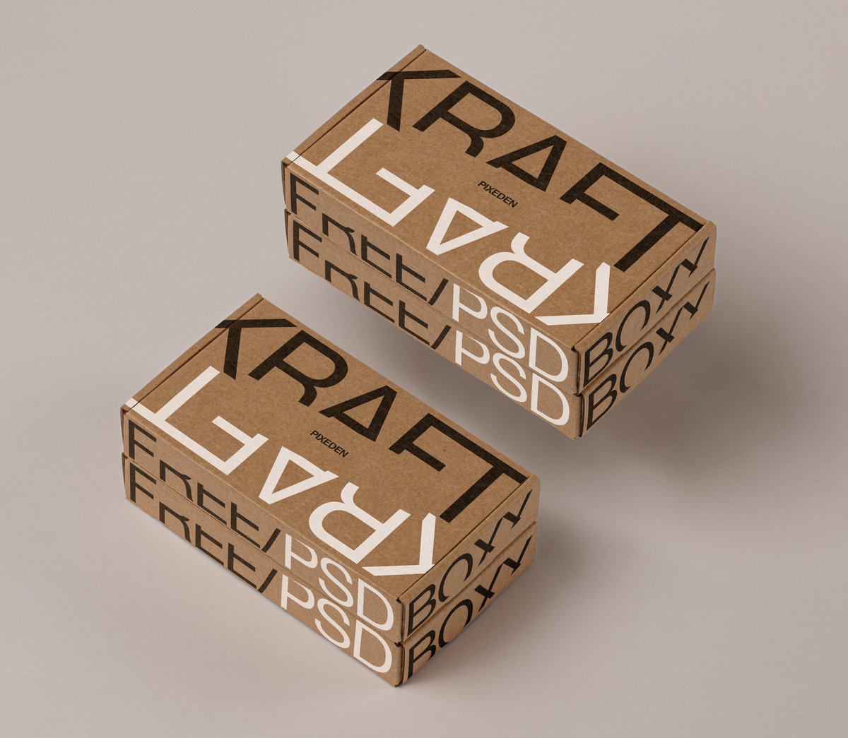 Kraft Boxes Packaging Mockup in Perspective View FREE PSD