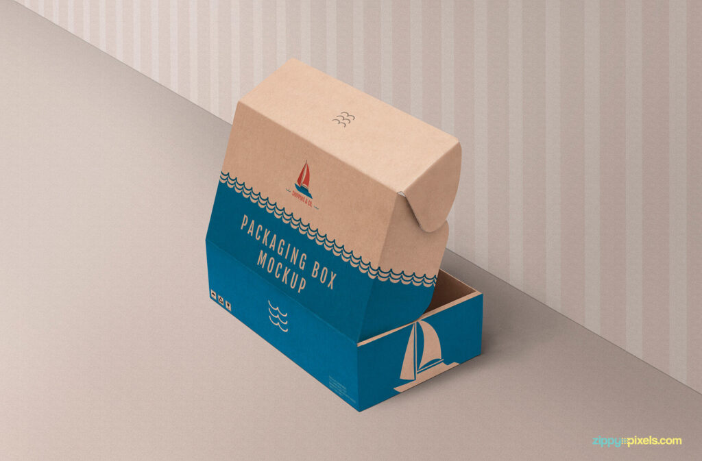 Kraft, Cardboard Packaging Box Mockup in Perspective