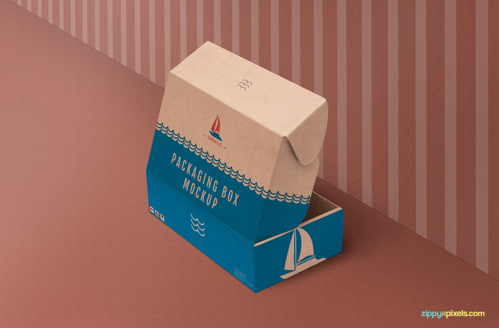 Kraft, Cardboard Packaging Box Mockup in Perspective
