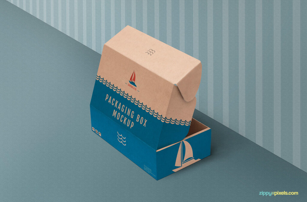 Kraft, Cardboard Packaging Box Mockup in Perspective