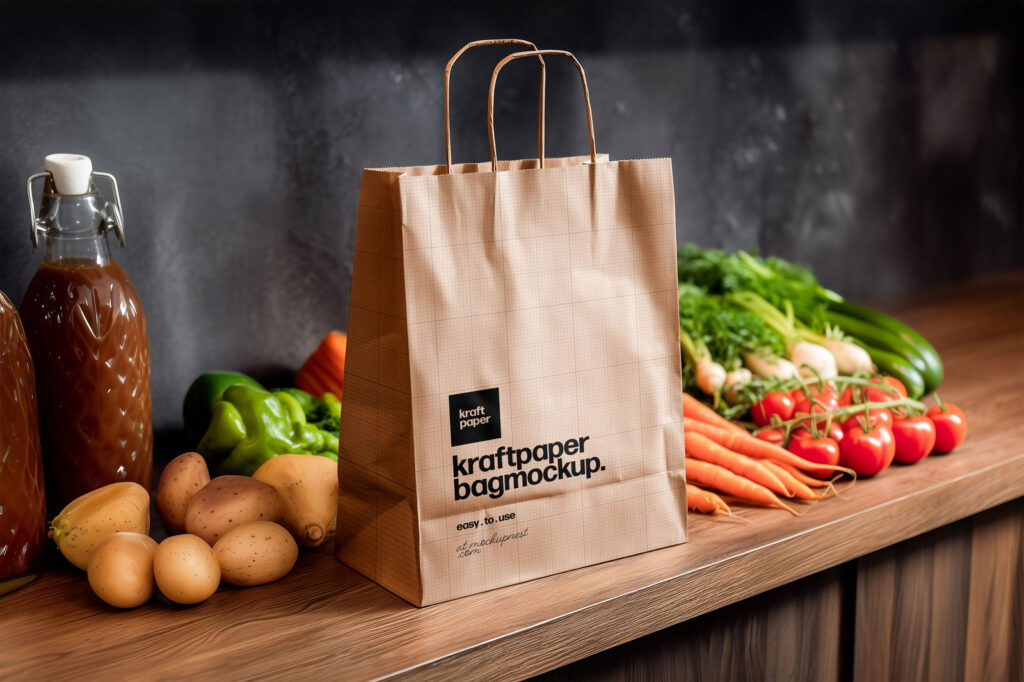 Kraft Paper Bag Mockup on Kitchen Table
