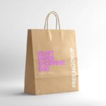 Kraft Paper Shopping Bag Placed in Plain Scene in Half-side View Mockup