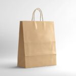 Kraft Paper Shopping Bag Placed in Plain Scene in Half-side View Mockup
