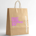 Kraft Paper Shopping Bag Placed in Plain Scene in Half-side View Mockup