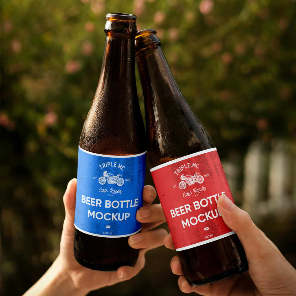 Label Mockup with 2 Beer Bottles in Hands