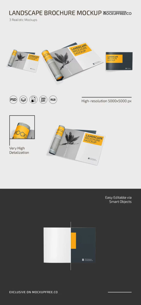 Landscape Brochure Mockup in 3 Sights