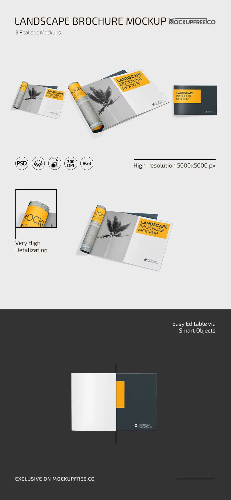 Free Landscape Brochure Mockup in 3 Sights PSD Template