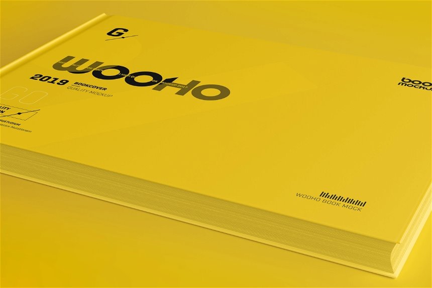 Landscape Hardcover Book Mockup in 4 Showcases